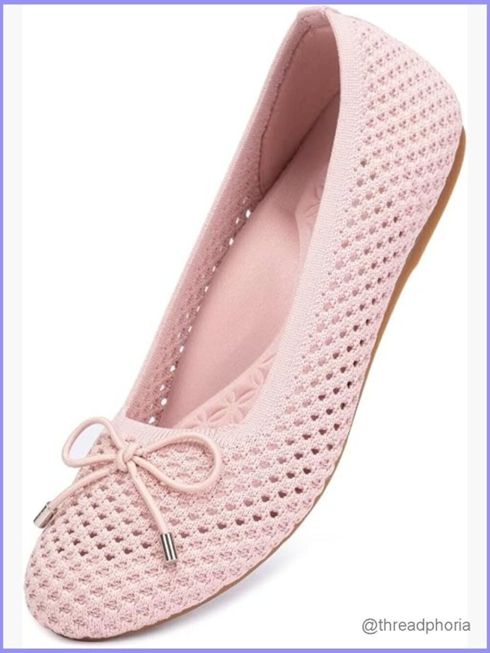 Mesh Ballet Flats Round Toe Foldable Dressy Shoes with Bow-Knot Knit Flats